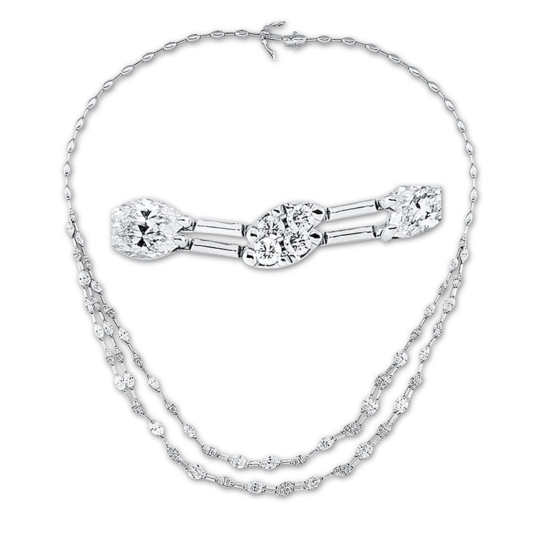 Collier 18 kt WG, 25 Nav. 4,68 ct, TW-si, 48 Brill. 1,18 ct, TW-si