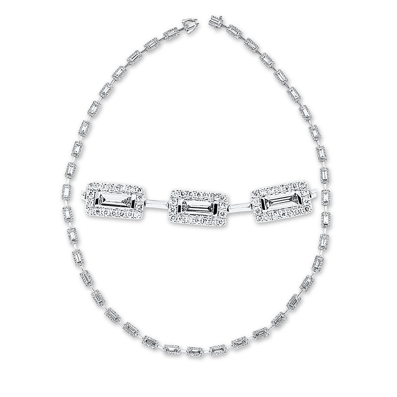 Collier 18 kt WG, 40 Bag. 3,87 ct, TW-si, 720 Brill. 2,81 ct, TW-si