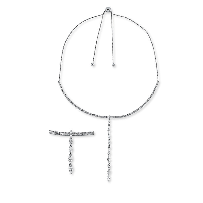 Collier 18 kt WG, Verlängerung, 12 Nav. 1,50 ct, TW-si, 76 Brill. 3,25 ct, TW-si