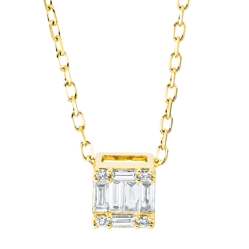 Collier 18 kt GG, 4 Bag. 0,10 ct, TW-si, 2 Bag. 0,03 ct, TW-si, 4 Brill. 0,02 ct, TW-si