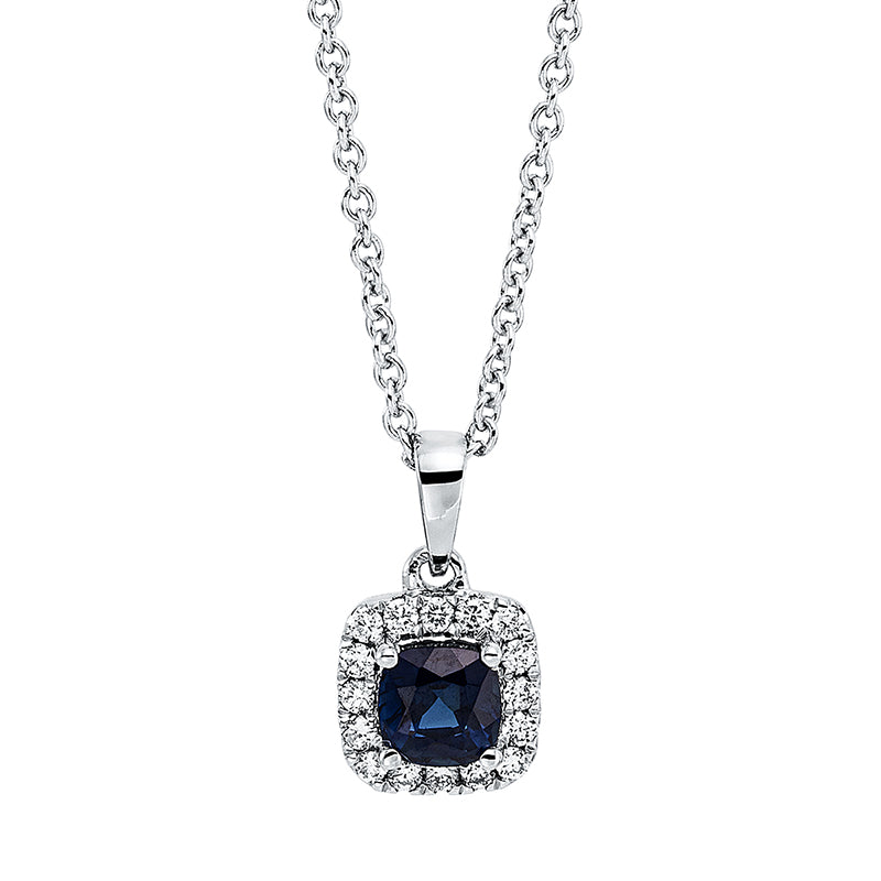 Collier 18 kt WG, mit ZÖ 42 cm, 16 Brill. 0,10 ct, TW-si, 1 Saphir 0,40 ct blau