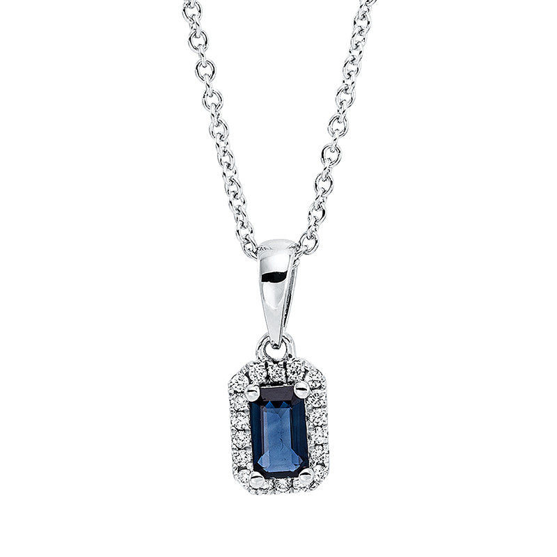 Collier 18 kt WG, mit ZÖ 42 cm, 18 Brill. 0,07 ct, TW-si, 1 Saphir 0,30 ct blau
