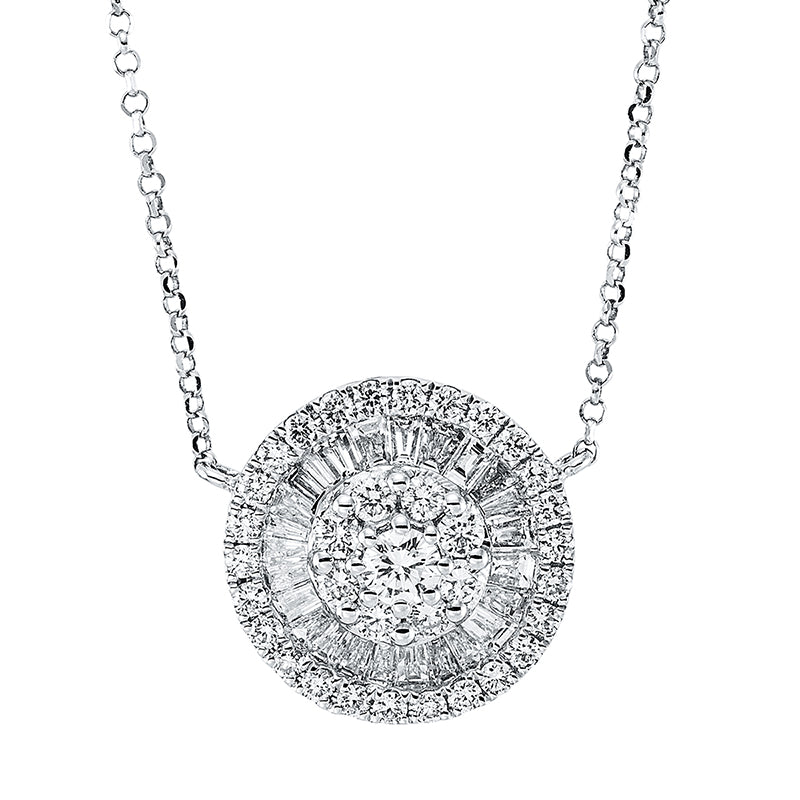 Collier 18 kt WG, 1 Brill. 0,08 ct, TW-si, 25 Trap. 0,35 ct, TW-si, 34 Brill. 0,35 ct, TW-si