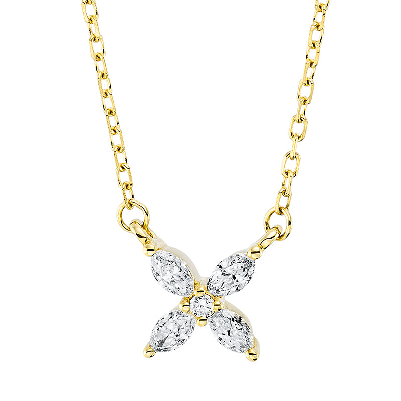 Collier 18 kt GG, mit ZÖ 40 cm, 4 Nav. 0,14 ct, TW-vsi, 1 Brill. 0,01 ct, TW-si
