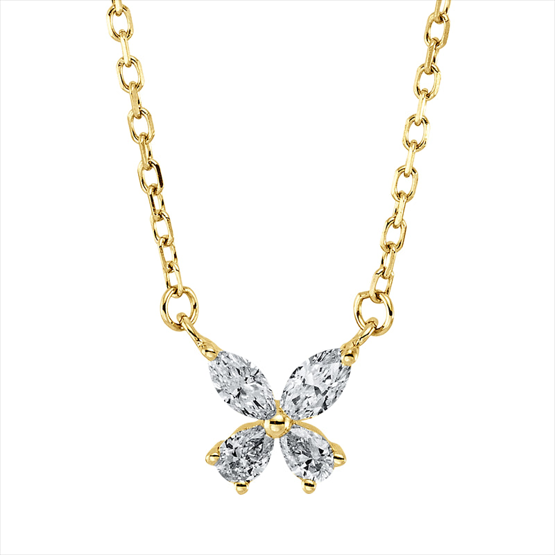 Collier 18 kt GG, mit ZÖ 40 cm, 2 Nav. 0,09 ct, TW-vsi, 2 Tropfen 0,07 ct, TW-vsi