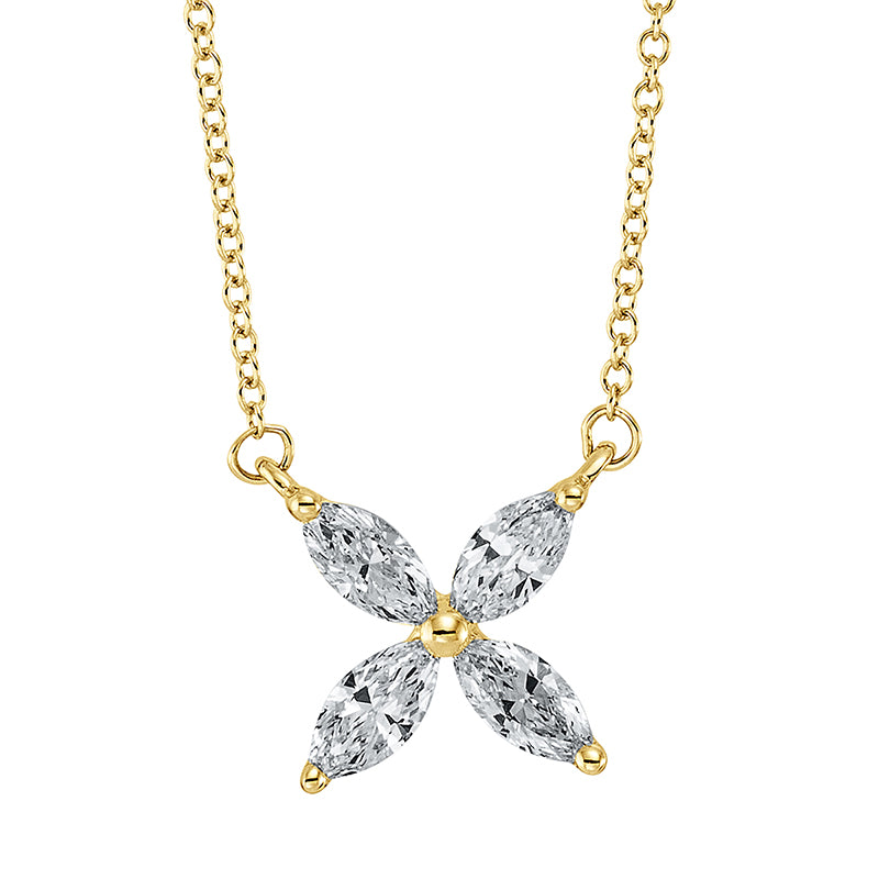 Collier 18 kt GG, mit ZÖ 40,6 cm, 4 Nav. 0,41 ct, TW-vsi