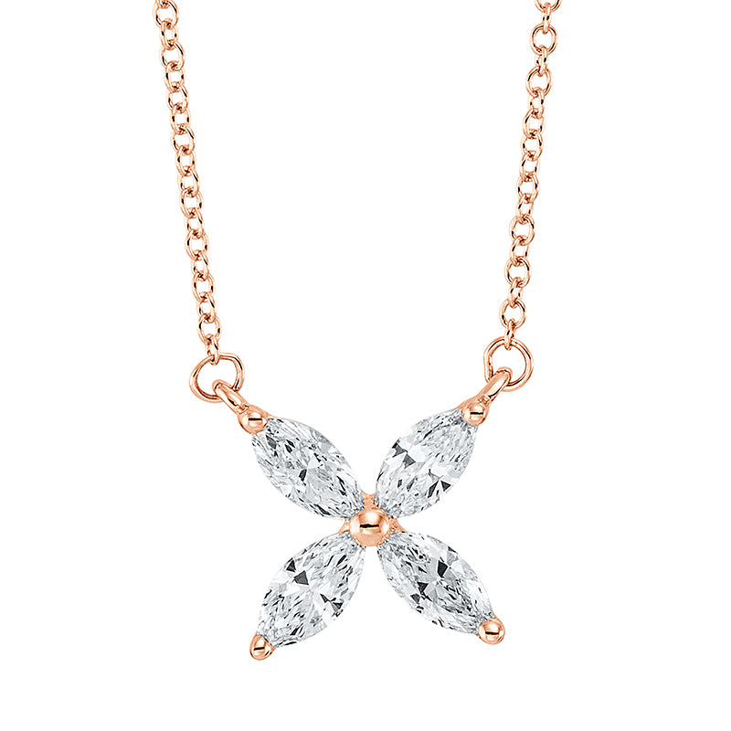 Collier 18 kt RG, mit ZÖ 40 cm, 4 Nav. 0,39 ct, TW-vsi
