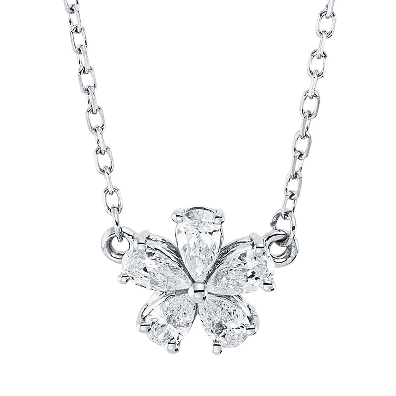 Collier 18 kt WG, mit ZÖ 40 cm, 5 Tropfen 0,29 ct, TW-vsi