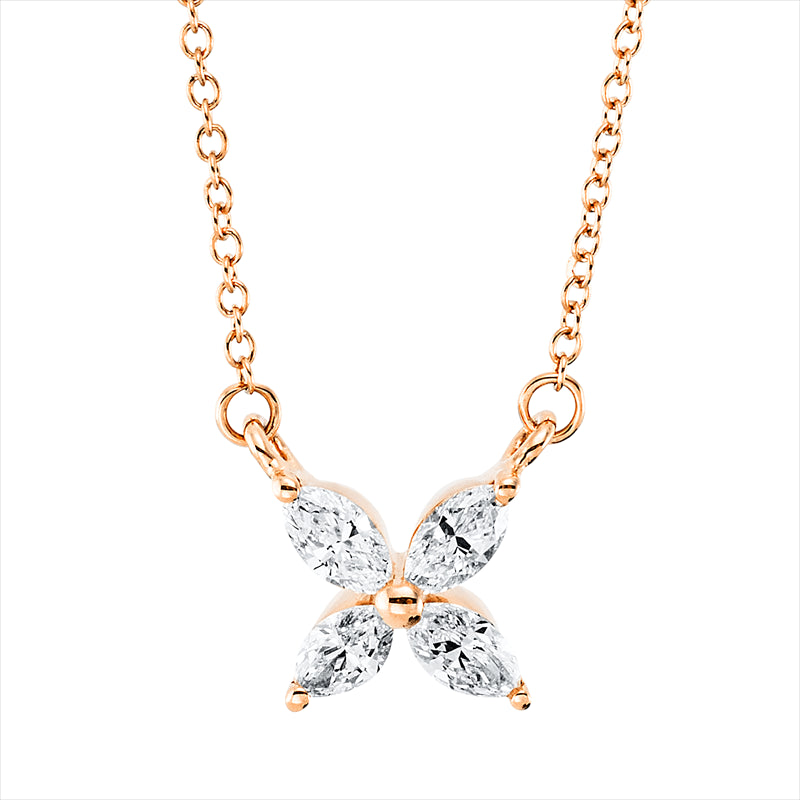 Collier 18 kt RG, mit ZÖ 40 cm, 4 Nav. 0,23 ct, TW-vsi