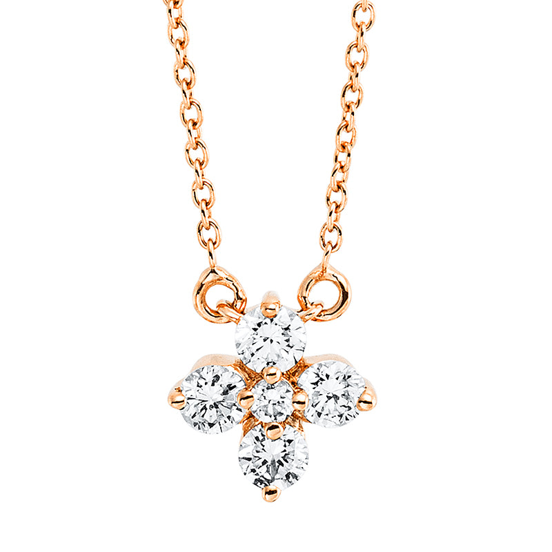 Collier 18 kt RG, mit ZÖ 40 cm + 43 cm, 5 Brill. 0,15 ct, TW-si