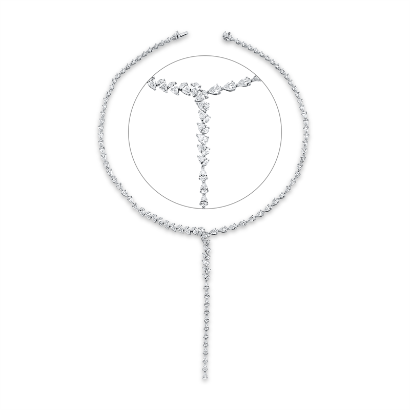 Collier 18 kt WG, 17 Tropfen 3,97 ct, F-vsi/si, 24 Tropfen 8,35 ct, F-vsi/si, 55 Tropfen 8,37 ct, F-vsi/si