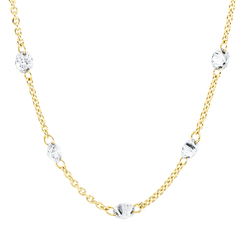 Collier 18 kt GG, mit ZÖ 40,6+ 42+43,2 cm, 5 Brill. 0,50 ct, TW-si