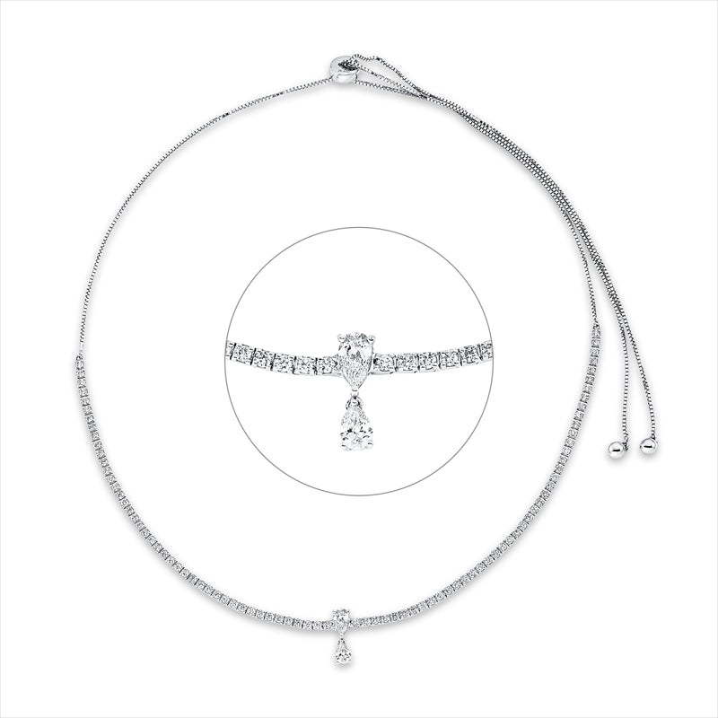 Collier 18 kt WG, 2 Tropfen 0,55 ct, TW-vsi, 86 Brill. 1,87 ct, TW-si