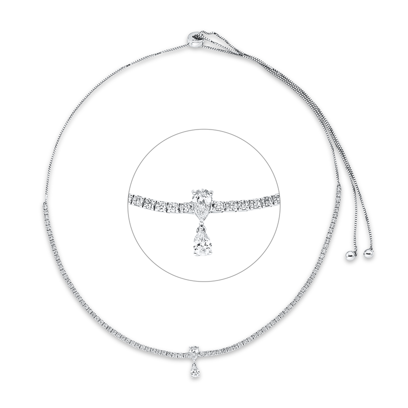 Collier 18 kt WG, 2 Tropfen 0,55 ct, TW-vsi, 86 Brill. 1,87 ct, TW-si