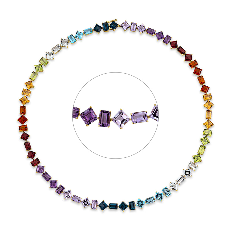 Collier 18 kt GG, 63 Farbsteine 41,60 ct, multicolor