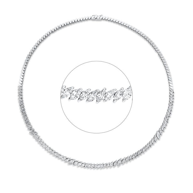 Collier 18 kt WG, 4 Nav. 1,03 ct, TW-vsi/si, 69 Nav. 7,77 ct, TW-vsi/si