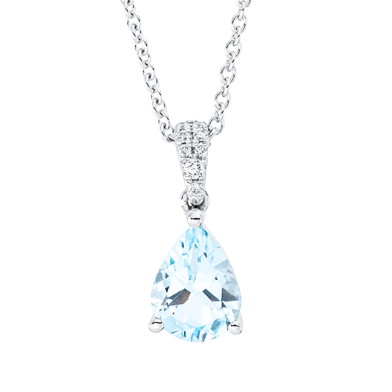 Collier 18 kt WG, mit ZÖ 42 cm, 8 Brill. 0,03 ct, TW-si, 1 Topas 1,16 ct sky blue