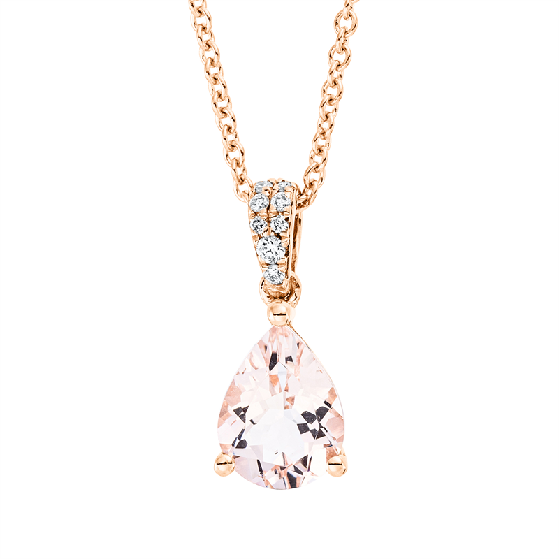 Collier 18 kt RG, mit ZÖ 42 cm, 8 Brill. 0,04 ct, TW-si, 1 Morganit 1,00 ct rosa