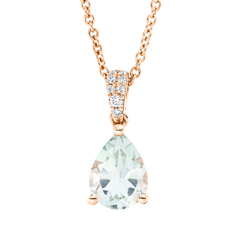 Collier 18 kt RG, mit ZÖ 42 cm, 8 Brill. 0,03 ct, TW-si, 1 Amethyst 1,01 ct grün