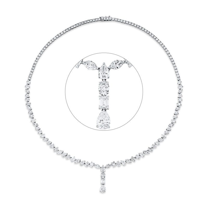 Collier 18 kt WG,15 Sm 4,36 ct,14 Nav.3,02 ct, 14 Tropfen 3,78ct,15 Oval 3,53ct,72 Brill.5,82 ct,TW-si