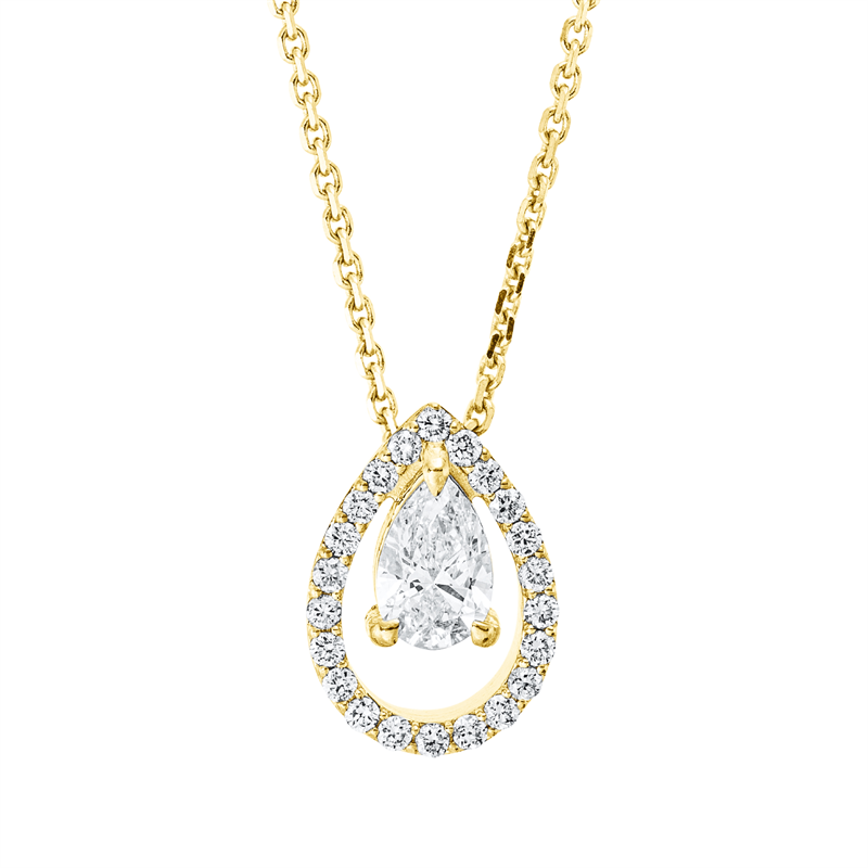 Collier 18 kt GG, mit ZÖ 42 cm, 1 Tropfen 0,32 ct, TW-si, 22 Brill. 0,14 ct, TW-si