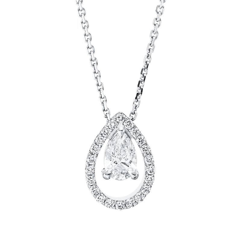 Collier 18 kt WG, mit ZÖ 42 cm, 1 Tropfen 0,32 ct, TW-si, 22 Brill. 0,14 ct, TW-si