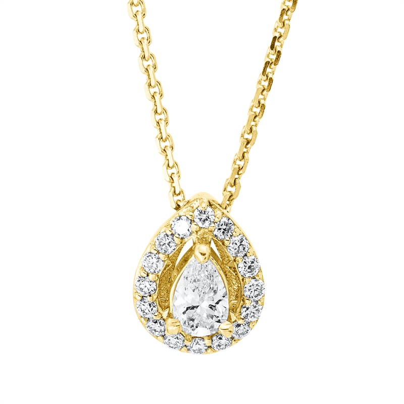 Collier 18 kt GG, mit ZÖ 42 cm, 1 Tropfen 0,19 ct, TW-si, 16 Brill. 0,13 ct, TW-si
