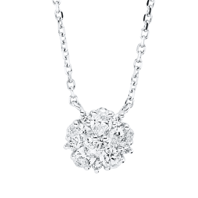 Collier 18 kt WG, mit ZÖ 42 cm, 5 Oval 0,44 ct, TW-si, 6 Brill. 0,06 ct, TW-si