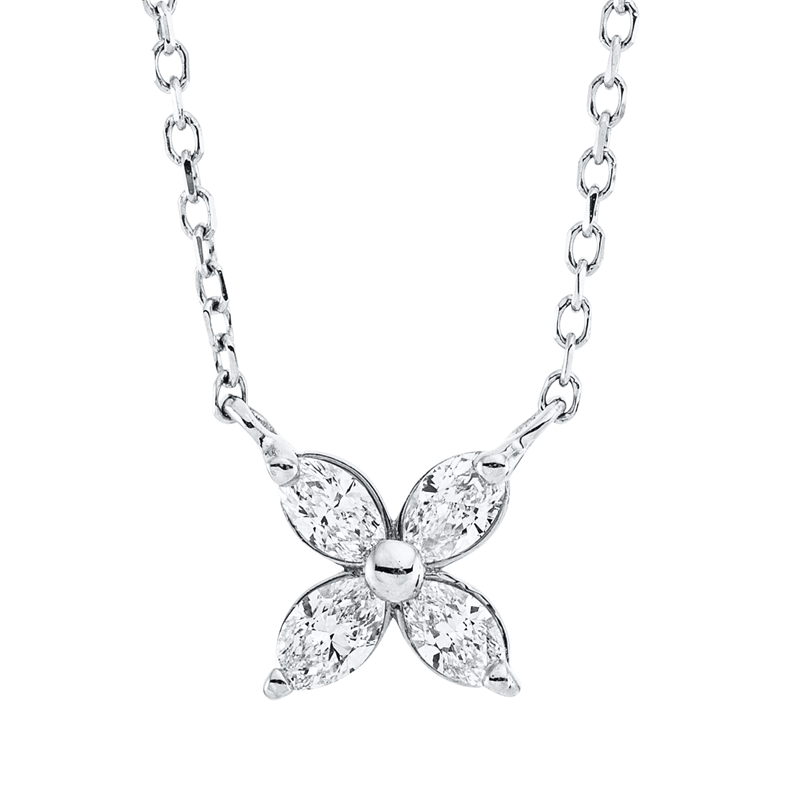 Collier 18 kt WG, mit ZÖ 40 cm + 42 cm, 4 Nav. 0,20 ct, TW-si