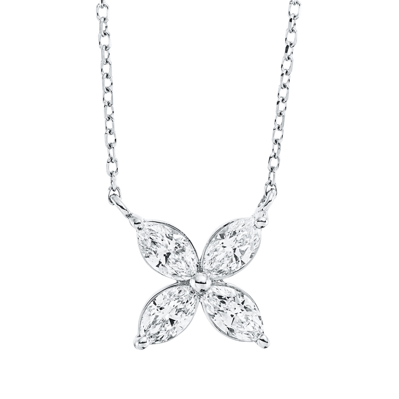 Collier 18 kt WG, mit ZÖ 40 cm + 42 cm, 4 Nav. 0,64 ct, TW-si