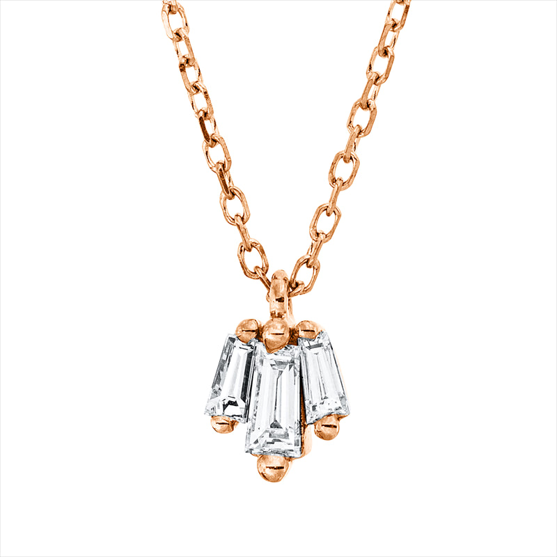 Collier 18 kt RG, mit ZÖ 40,6 cm, 3 Trap. 0,16 ct, TW-vsi