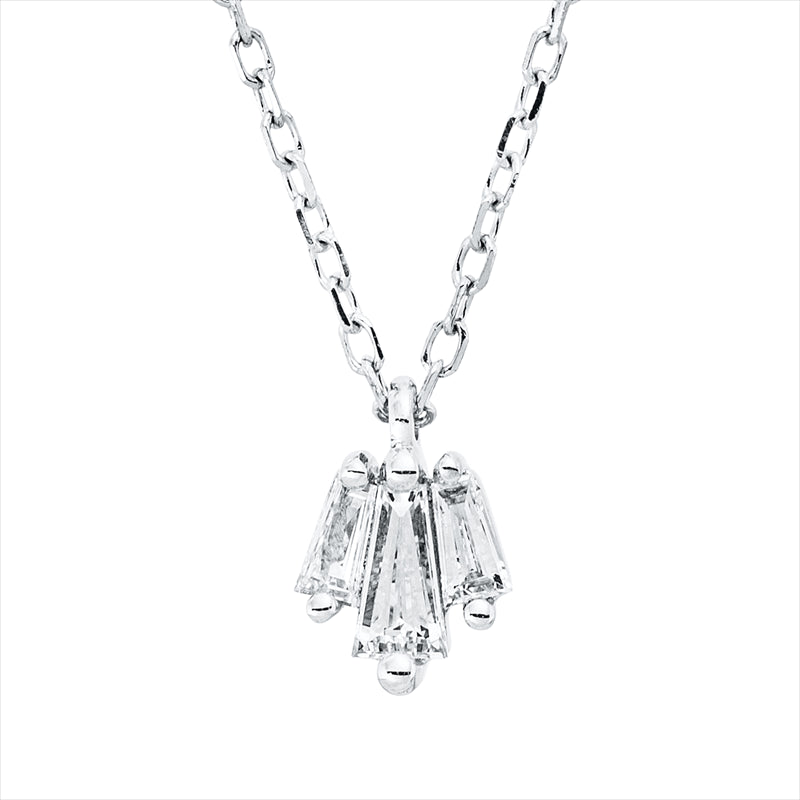 Collier 18 kt WG, mit ZÖ 40,6 cm, 3 Trap. 0,15 ct, TW-vsi