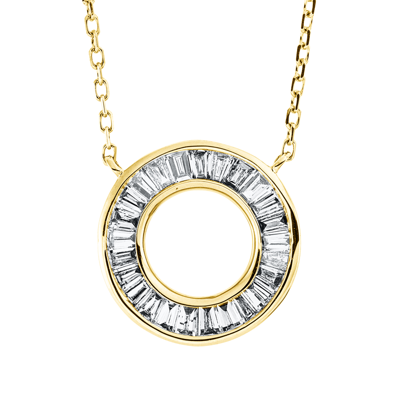 Collier 18 kt GG, mit ZÖ 40 cm, 25 Trap. 0,31 ct, TW-vsi