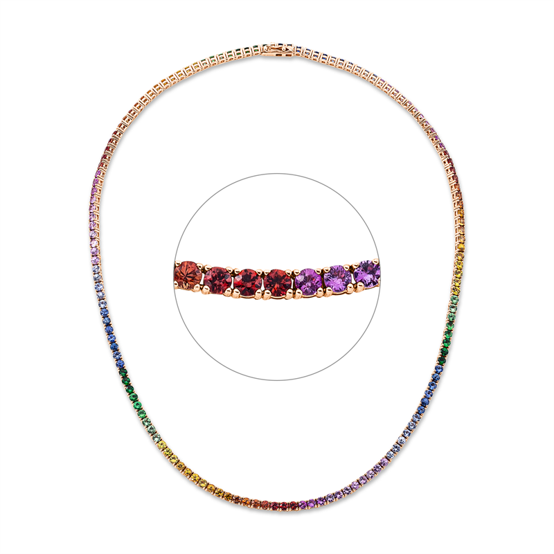 Collier 18 kt RG, 147 Saphire 16,06 ct fancy