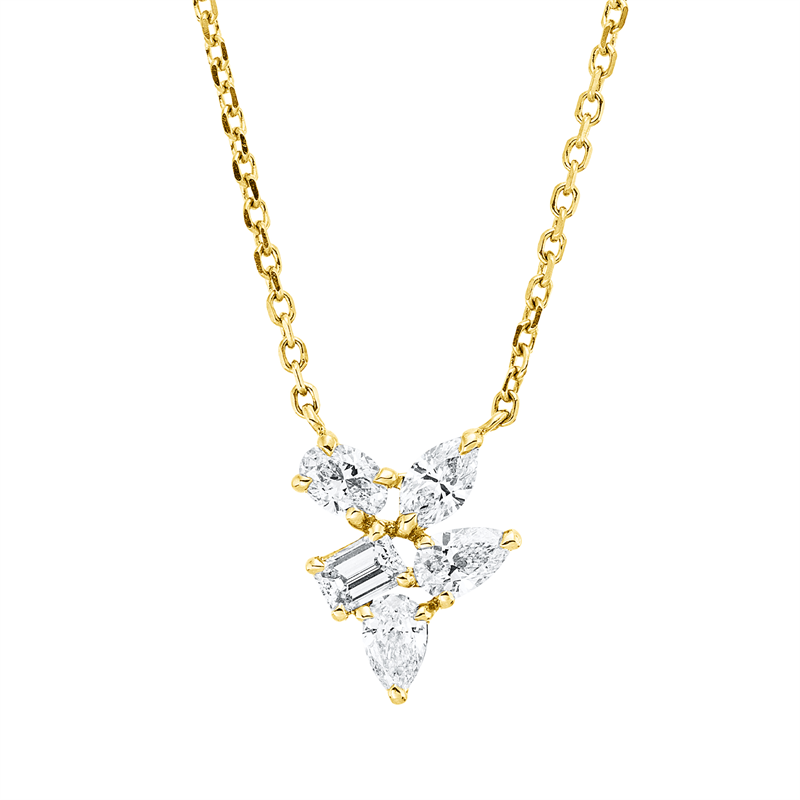 Collier 18 kt GG,mit ZÖ 42 cm, 1 Sm.schliff 0,10ct,1 Oval 0,11ct,2 Tropfen 0,21 ct,1 Nav.0,10ct, TW-si