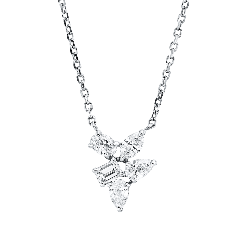 Collier 18 ktWG,mit ZÖ 42 cm,1 Oval 0,09ct, 2 Tropfen 0,22ct,1 Sm.schliff 0,09ct,1 Nav.0,09ct, TW-si