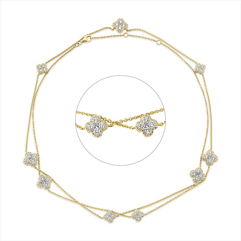 Collier 18 kt GG, mit ZÖ 79 cm, 81 cm, 245 Brill. 5,27 ct, TW-si