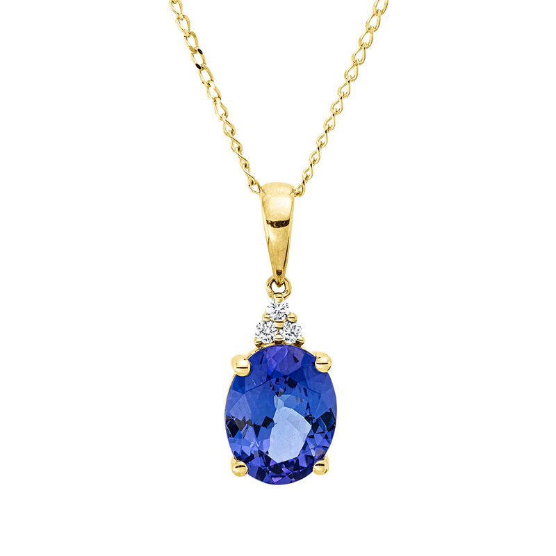 Collier 14 kt GG, mit ZÖ 40 cm + 43 cm, 3 Brill. 0,04 ct, TW-si, 1 Tansanit 2,07 ct blau