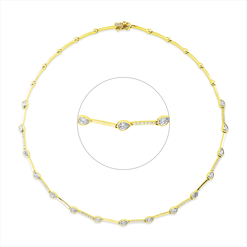 Collier 14 kt GG, 15 Tropfen 3,13 ct, TW-si, 48 Brill. 0,47 ct, TW-si