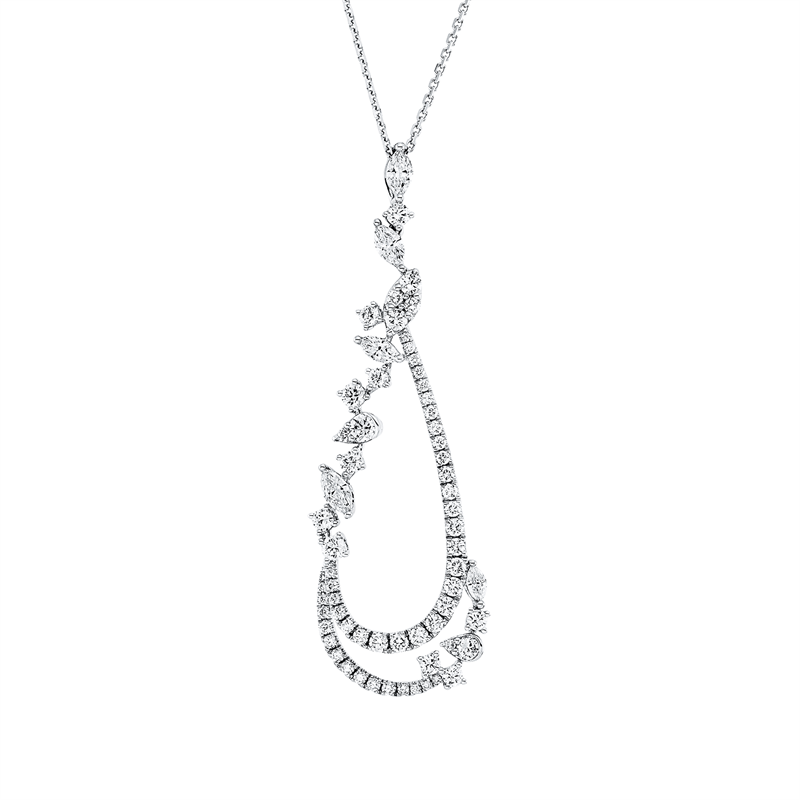 Collier 18 kt WG, 5 Nav. 0,62 ct, F-vsi, 60 Brill. 1,41 ct, F-vsi
