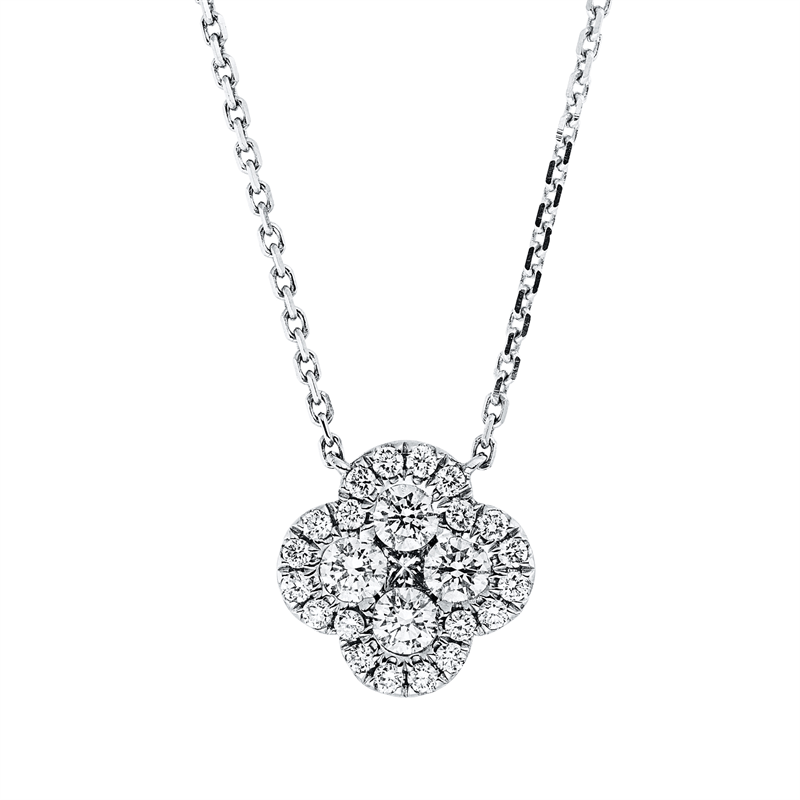 Collier 18 kt WG, mit ZÖ 40 cm + 43 cm, 4 Brill. 0,37 ct, 1 Princ. 0,04 ct, 20 Brill. 0,19 ct, TW-si