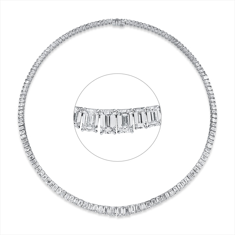 Collier 18 kt WG, 6 Sm.schliff 1,94 ct, 2 Sm. 0,83 ct, 3 Sm. 2,15 ct, 127 Sm.21,67 ct, F-vvs/vs