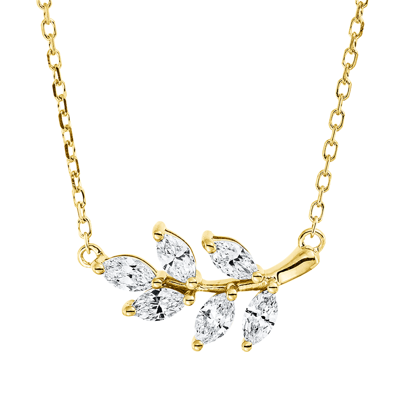 Collier 18 kt GG, mit ZÖ 40 cm, 6 Nav. 0,35 ct, TW-vsi