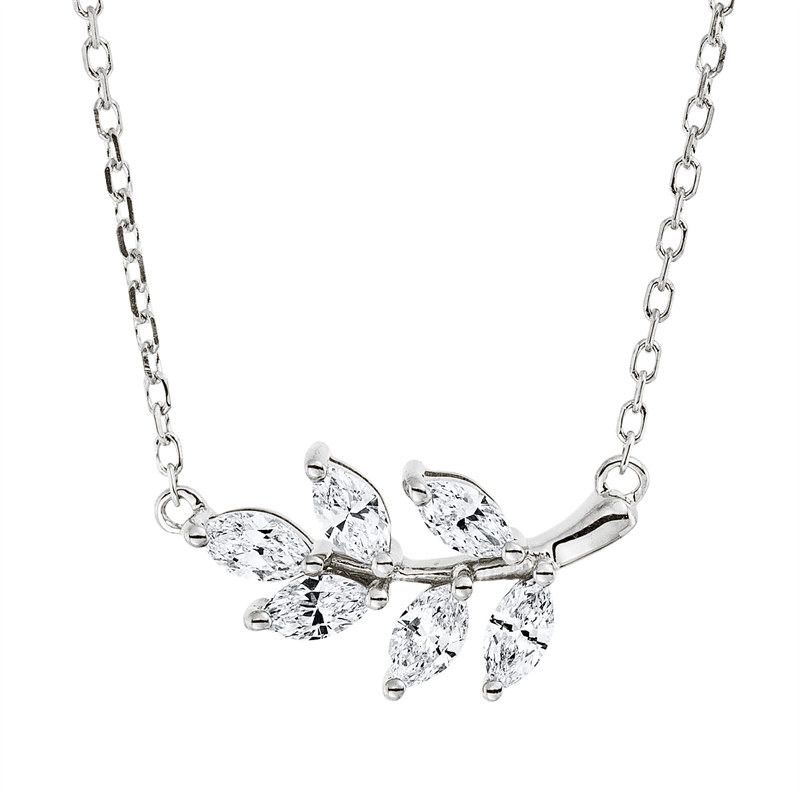 Collier 18 kt WG, mit ZÖ 40 cm, 6 Nav. 0,34 ct, TW-vsi