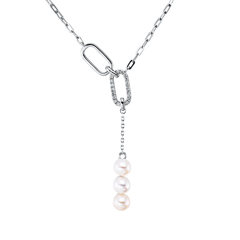 Collier 18 kt WG, mit ZÖ 40 cm, 3 SW weiß 4,5 mm, 18 Brill. 0,07 ct, TW-si