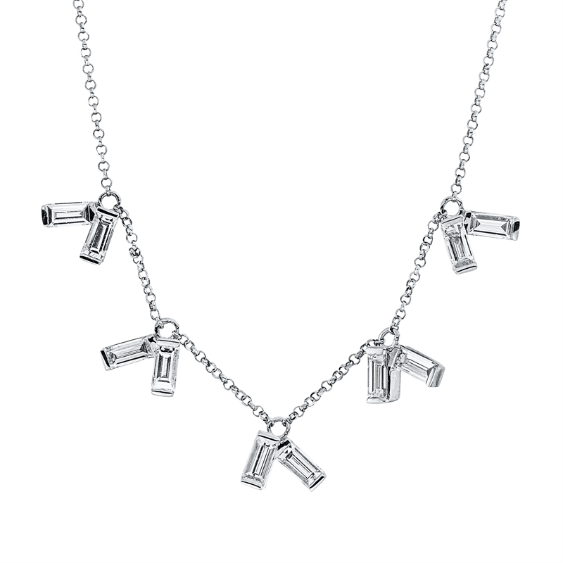 Collier 18 kt WG, mit ZÖ 38,1+40,6 cm, 10 Bag. 1,01 ct, TW-si