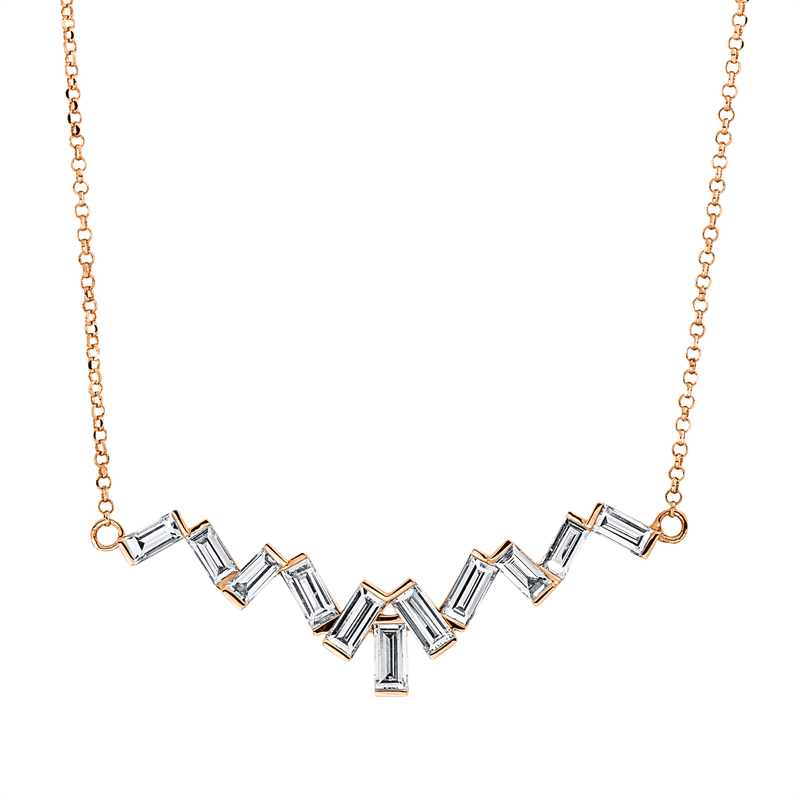 Collier 18 kt RG, Fassung rhodiniert, 38+40 cm, 11 Bag. 0,89 ct, TW-si
