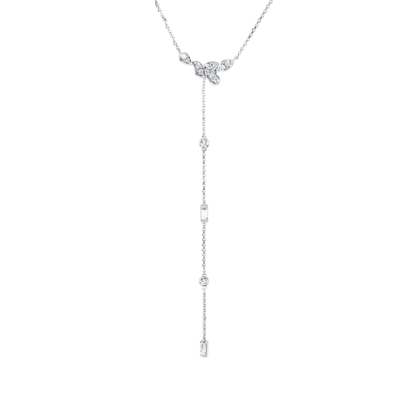 Collier 18 kt WG, mit ZÖ 45,7 + 48,3 cm, 2 Bag. 0,15 ct, TW-si, 16 Brill. 0,27 ct, TW-si