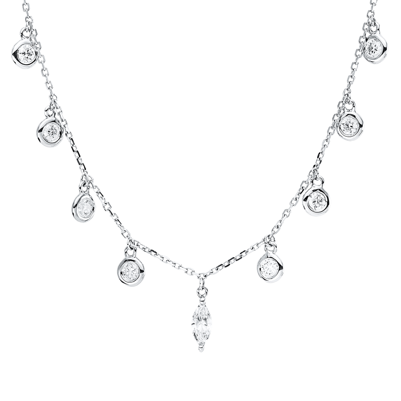 Collier 18 kt WG, 1 Nav. 0,16 ct, TW-vsi, 10 Brill. 0,55 ct, TW-si