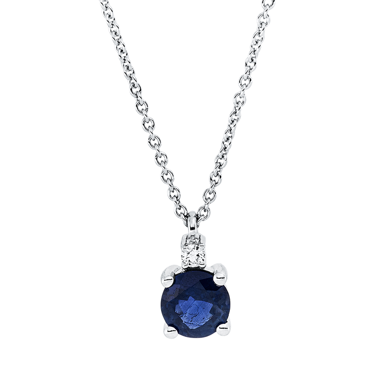 Collier 18 kt WG, mit Öse, 1 Brill. 0,02 ct, TW-si, 1 Saphir 0,52 ct blau